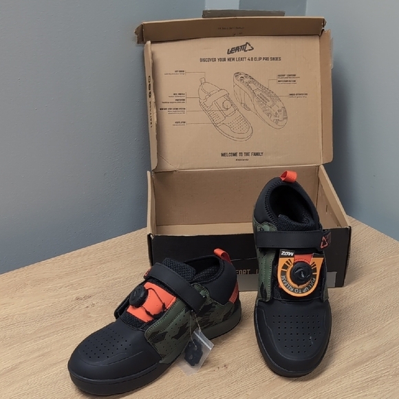 NWT Leatt 4.0 Clip Pro Mountain Bike Shoe. Camo And Orange. Size 9 - Picture 1 of 14